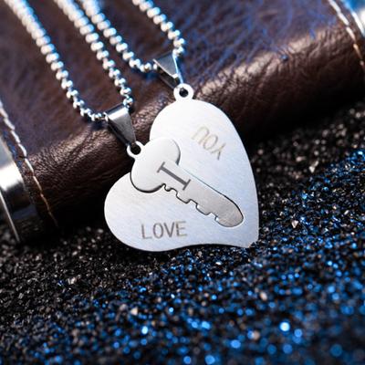Pendant Jewelry Engrave I Love You Matching Hearts Key Couple Necklaces Set
