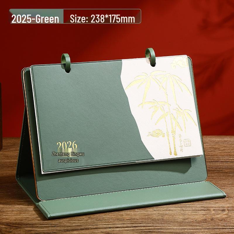 2026 Year of the Horse Leather Desk Calendar with Pen Holder, Custom Logo, Monthly Overview, Multifunctional Office Ornament.