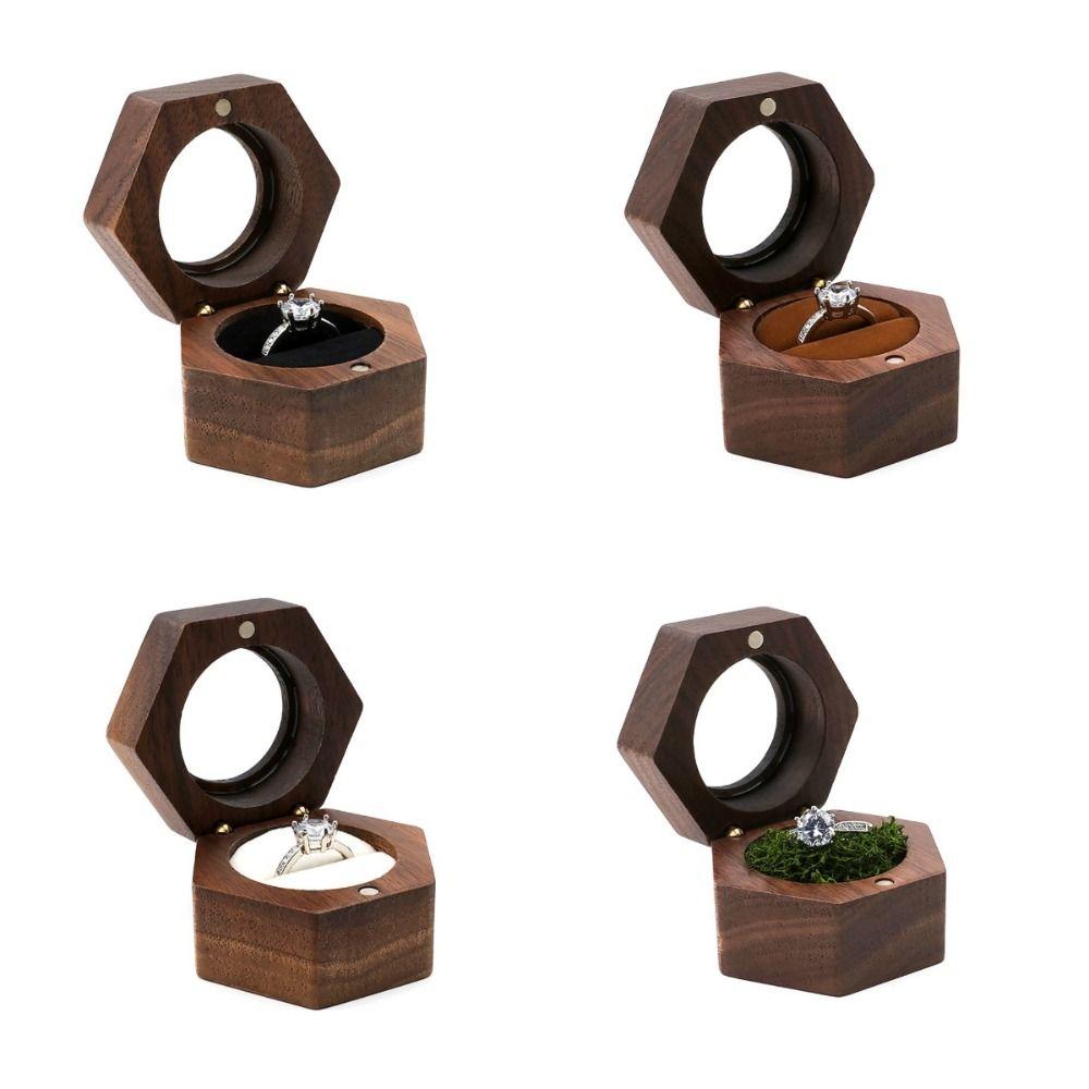 Transparent Window Wooden Ring Box Engagement Ring Display Holder Portable Ring Bearer Box  Gifts