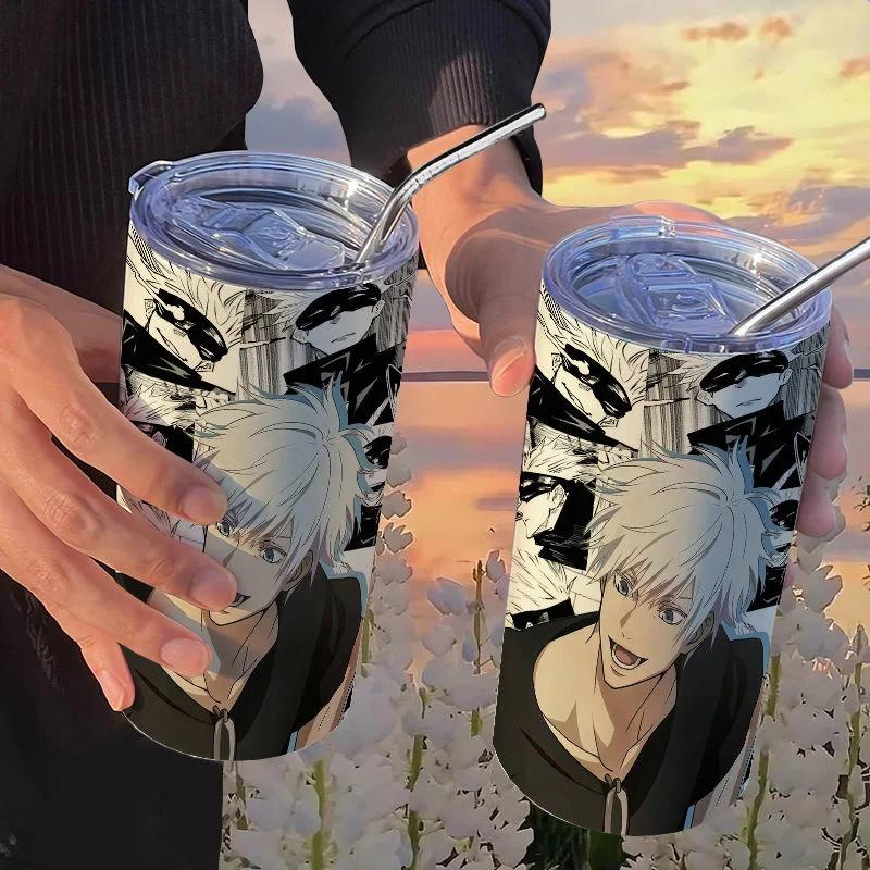 Jujutsu Kaisen Yuji Hrneček 500 ml Satoru Gojo Nerezová Ocel Cestovní Termohrnek Izolované Brčko Hrneček na Kávu Dárek Pro Děti