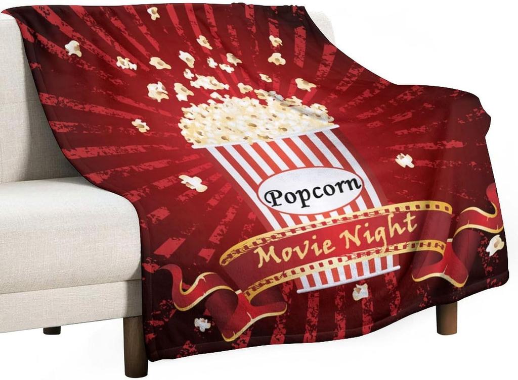 Popcorn Cartoon Throw Blanket Modern Art Print Black Cozy Lightweight for Bedroom Living Room Dorm Chair Sofa Travel xin