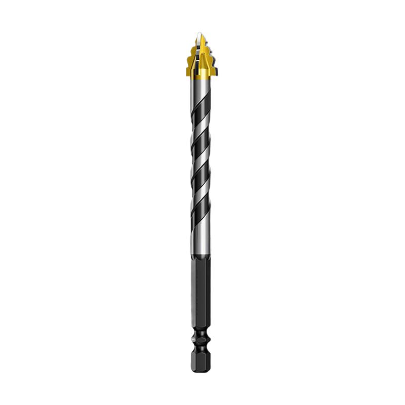 Eccentric four flute drill bit for tile and stone carbide triangle spiral geometry for enhanced stability and control