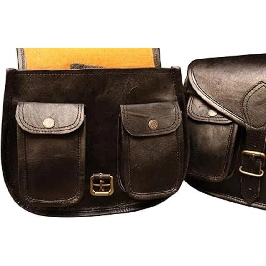 Leather Motorcycle Saddle Luggage Bag Saddlebag Goat Sportster Large New Pannier