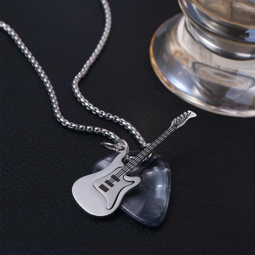 Titanstål Gitarrplektrum Hänge Halsband Punk Elgitarr Tröjkedja Pojkar
