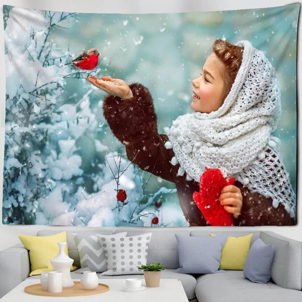 Weihnachtliches Katzenmuster Wandteppich Schlafzimmer Wohnzimmer Heim Wanddekoration