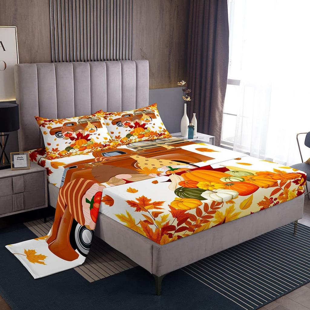 Autumn Harvest Pumpkin Pattern Sheet Four-piece Bedding Set Bedding Set Bedroom Dormitory Bedding Decoration
