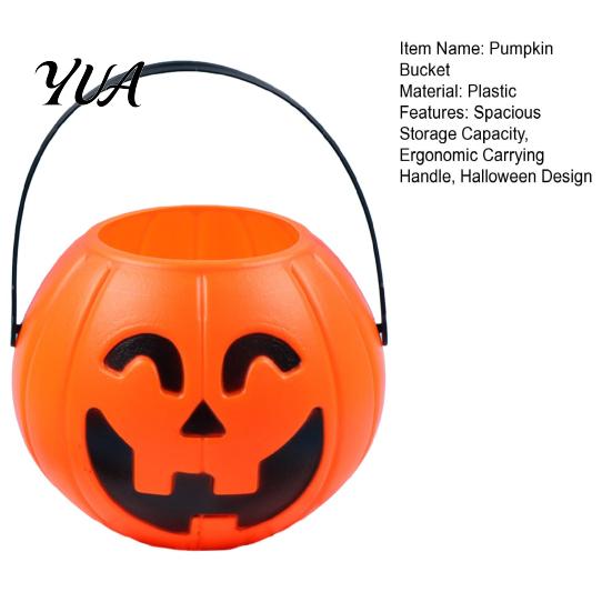 Spooky Party Decorations Halloween Pumpkin Candy Bucket, Plastic Treat Holder with Handle, Ghostly Treats Favor Storage Container, Trick-or-Treat Gift