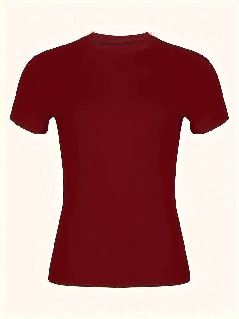 Women's Slimming Stretch Round Neck T-Shirt: Solid, Short Sleeve, Versatile Casual Top