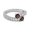Garnet Twin Stone with Accents Bypass Ring - 925 Sterling Silver