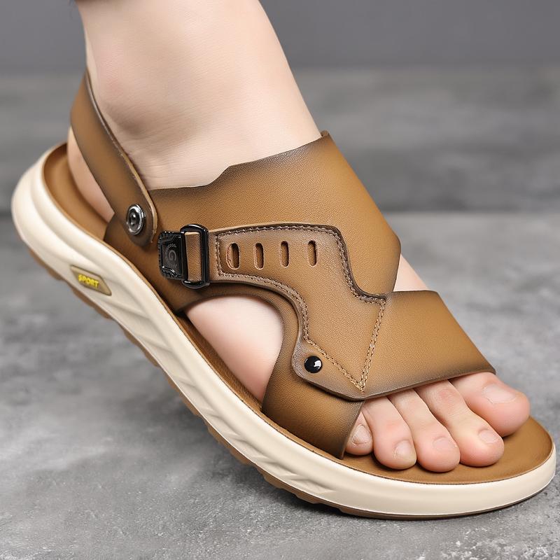 Summer Men's Business Sandals Massage Soft Sole Men Leather Sandals Outdoor Beach Designer Versatile Dual-use  Slippers