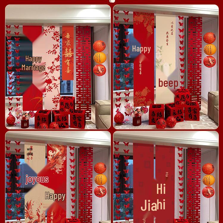 Hanging Double Happiness Cloth Banner for Wedding and Engagement Decor In Living Room or Hotel