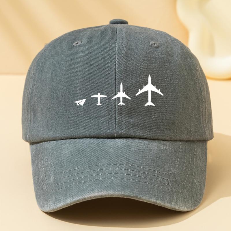 Retro airplane print baseball cap, unisex dad hat suitable for outdoor sports, camping, and casual wear, airplane pattern Adjustable