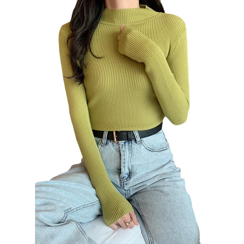 Women's Slim-Fit Korean Style Semi-High Neck Sweater – New Autumn/Winter Knitwear