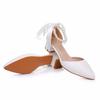 4cm Medium and Low Heel Pointed Toe Hollow Sandals Thick Heel Beaded Women's Shoes White Matte Pu