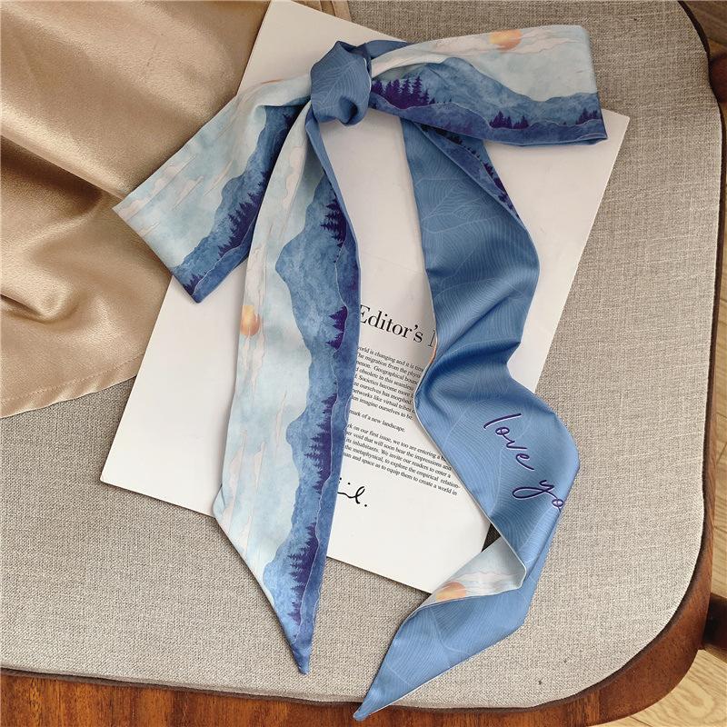 French Bow Tie Painting Silk Scarf Long Ribbon Oil Painting Headscarf Headband Hair Accessories