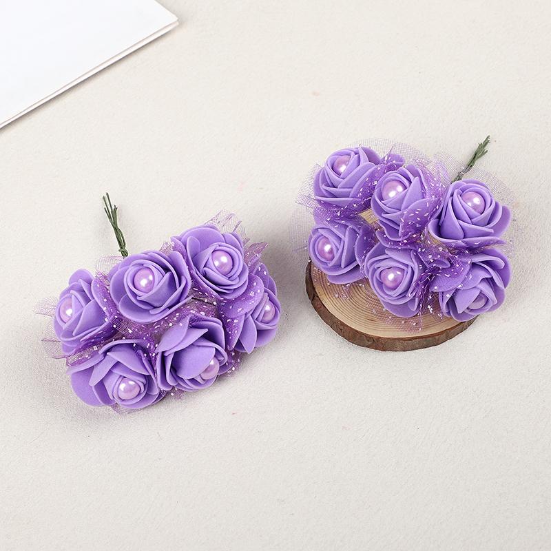 24pcs Foam Rose Head with Pearl 4cm Mini Artificial Flower For Wedding Bride Bouquet Decoration Home DIY Wreath Craft Party Gift