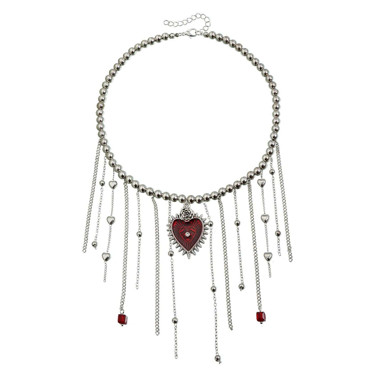 

Ожерелье в стиле Dark Girl с шипами, сердцем и кисточкой-цветком