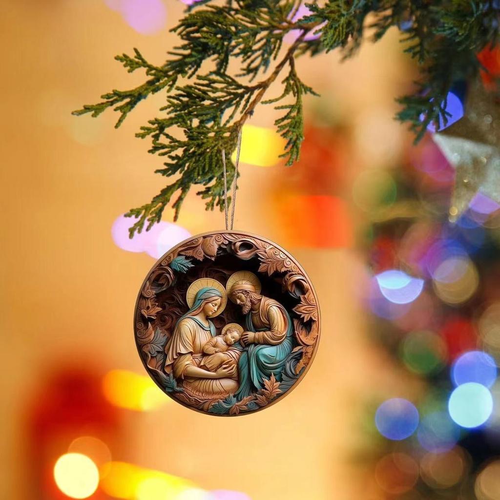 Christmas Nativity Car Pendant Acrylic Three-dimensional Vision Nativity Blessing Pendant