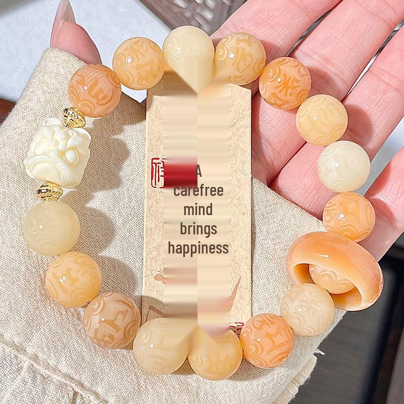 Bodhi Root Six-Character Mantra Beads: Women's Wrap-Around Bracelet for Prayer & Meditation.