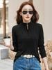 Women's Stand-Up Collar German Velvet T-Shirt: Autumn/Winter 2025, Long Sleeve, Casual Warm Base Layer Top.