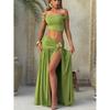 Articat Vest Top Skirt Set For Women Elegant Metal Tight Split Skirt Two-Piece Set Female Party Club Holiday Beachwear