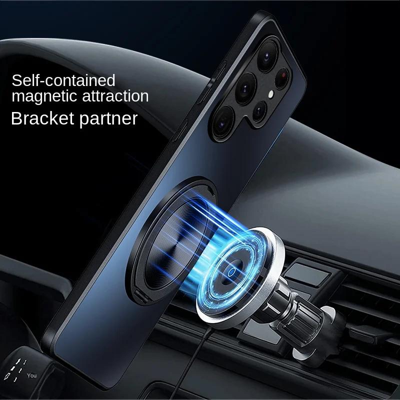 Magnetic Stand Magsafe Case for Samsung Galaxy S24 S23 S22 Ultra Plus Shockproof Hard Matte Ring Holder 360°Rotating Kickstand Protective Back Cover