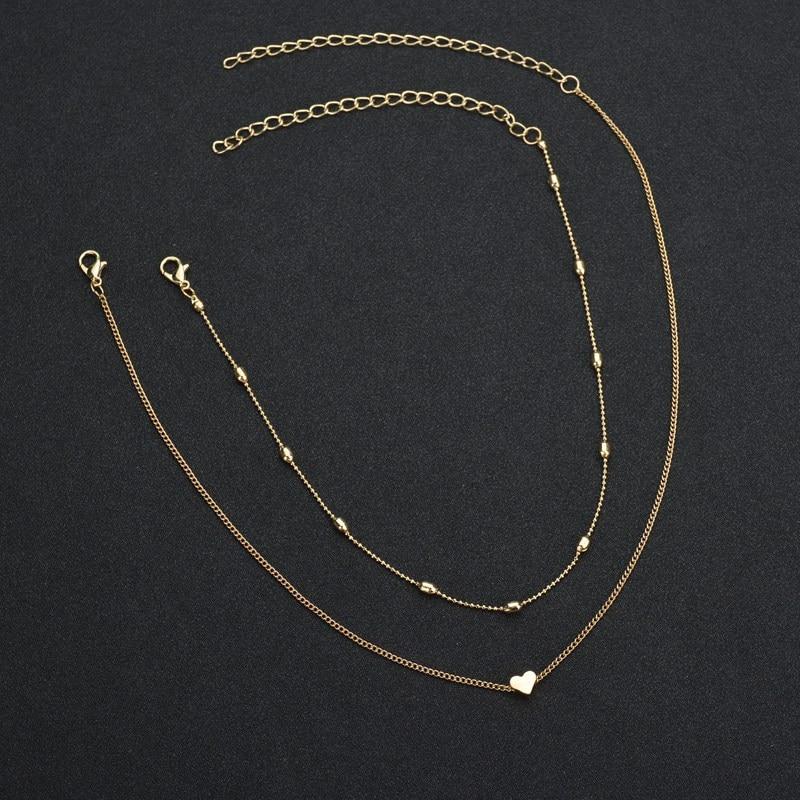 Nouvel Arrivage Multi-couches Femmes Petit Cœur Lune Colliers Ras-de-cou Couleur Dorée Chaîne Courte Pendentif Collier Bijoux Cadeau Tendance