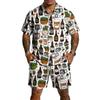 Herren Casual Kurzarmhemd und Shorts Set Bierfest Druck Knopfleiste Leichtes Sommeroutfit Entspannte Passform