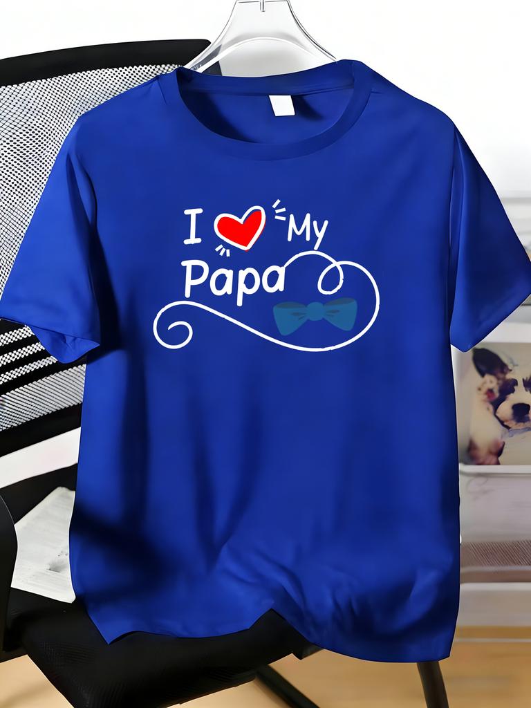 Unisexs Cotton Tee I Love My Papa Heart Bow Tie Swirl Print Crew Neck Short Sleeve Casual Tees For Dad Family Holiday Daily Gift