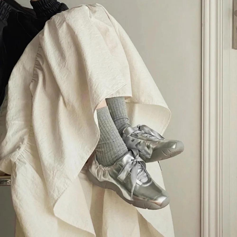 Luxury Shoes Women Fashion Trend New Versatile Silver Strap Ballet Shoes Woman Casual Sports Shoes Flat Bottomed Sneakers Women