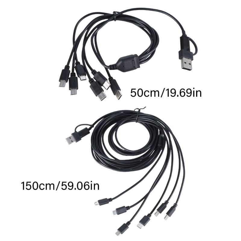 Multi Charging Cable 6Port USB Charging Cord with Type C and USB Connectors for Electronics 150cm/50cm Length