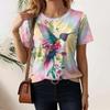 Summer Women's T-shirt Bird Print Casual Short Sleeved 3D T-shirt Fashionable Street Wear Round Neck Pullover for Women's Oversized Clothing