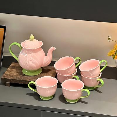 Tulip Tea Set Ceramic Teapot Flower Tea Cup Coffee Mug Tableware Milk Mug Teacup Cups Teapot English British Teaware Set