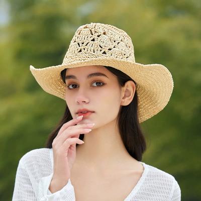 Hollow Big Brim Jazz Hat British Retro Cowboy Straw Hat Summer Vacation Beach Hats