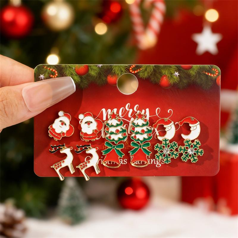 Cute Christmas Gingerbread Snowflake Earrings Set for Women 12 pcs Santa Claus Christmas Tree Bell Earrings New Year Jewelry