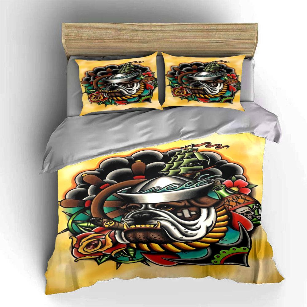 Bulldog, ship, and roses. Bedding sets Duvet cover sets Duvet covers Pillowcases(1 * Duvet Cover 2 * Pillowcases without duvet insert)