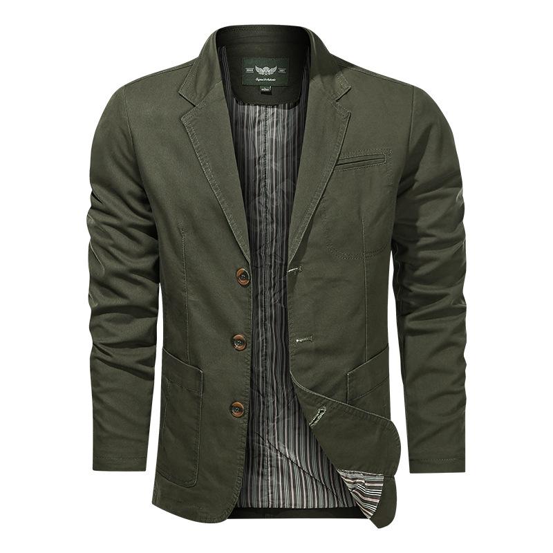 

Men Retro Loose Spring and Autumn Three-breasted Suit Solid Color Suit Business Multi-pocket Casual Regular Jacket Coat XXXXL