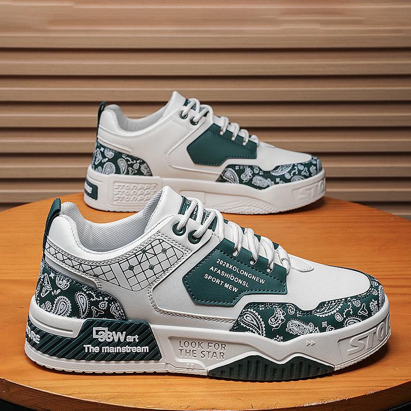 Leder Kaschublumenfarbabstimmung Low-Top College-Stil Lässige Sport-Board-Schuhe Dicksohlige Erhöhung Herrenschuhe