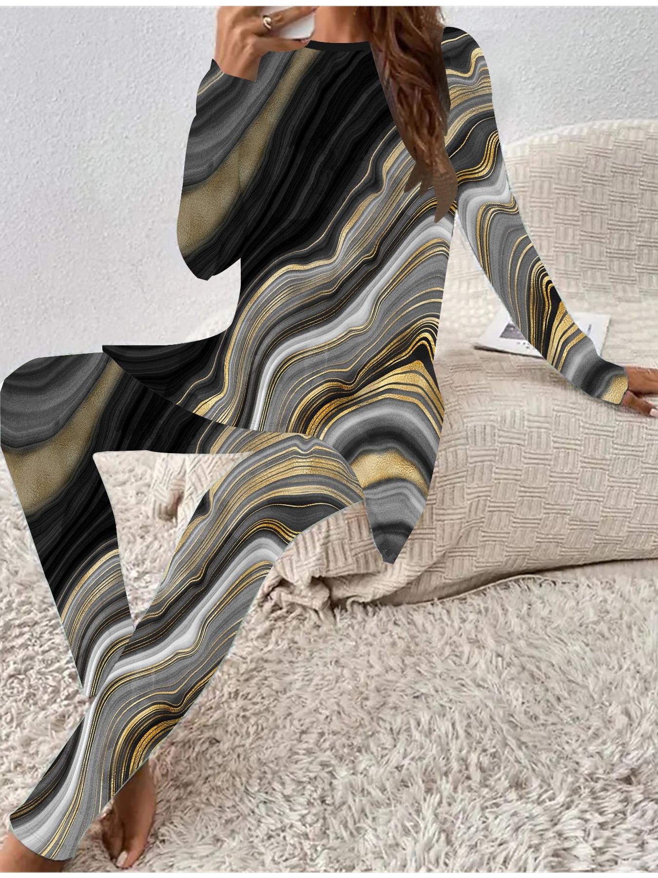 

Euro-American Fashion 3D Marbling Printed Women s Four-season Long-sleeved T-shirt + Long Pants Two-piece Set. Perfect Gift for New Year 8XL