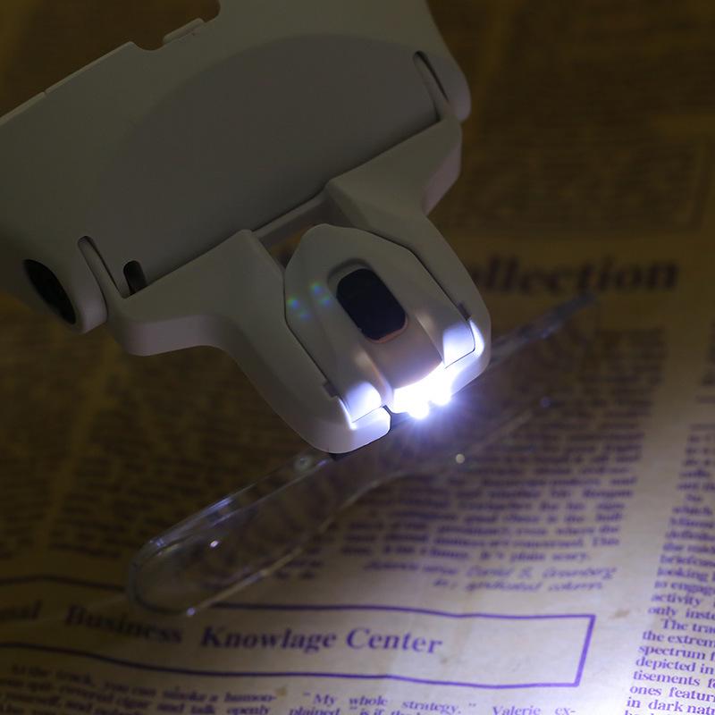 2-LED Visor Magnifier Glasses Magnifying Glass Repair Jeweler Magnifier 5 Replaceable Lens Headband