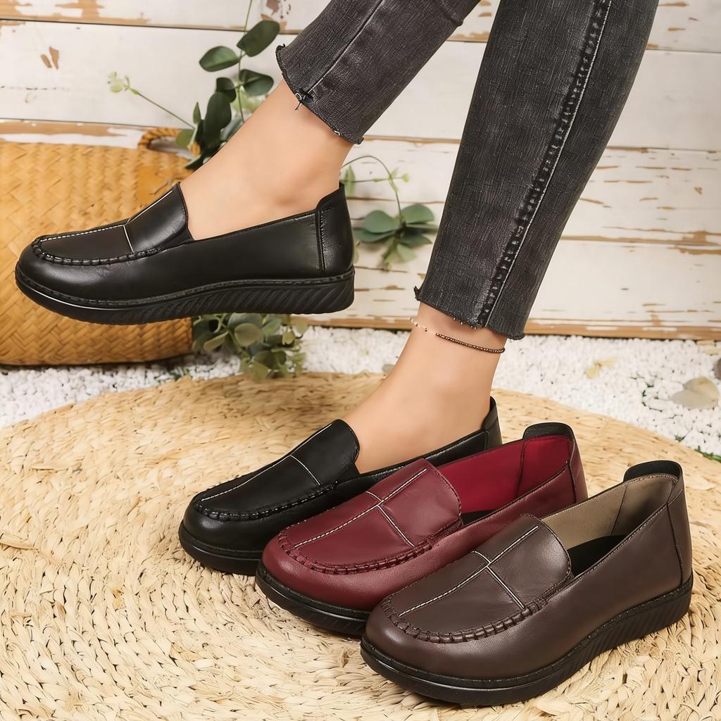 Damen Weiche Kunstleder Freizeitschuhe, Rutschfeste Leichte Slip-on Flats, Bequeme Loafer zum Gehen für Ältere Damen