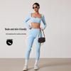 European & American Dance Yoga Wear: Sexy Square Neck Long Sleeve Top & High Waist Hip-Lifting Pants Set