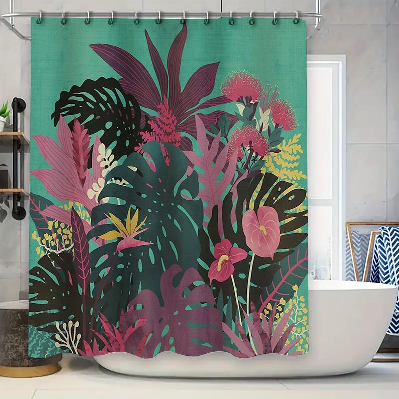 Tropical Leaf Shower Curtain Botanical Floral Print Nature Greenery Bathroom Decor Washable Waterproof Modern Home Textile 90x180cm