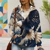 Women Plus Size Blue Star Printed Long Sleeve Drawstring Hood Pullover Hoodie With Kangaroo Pocket