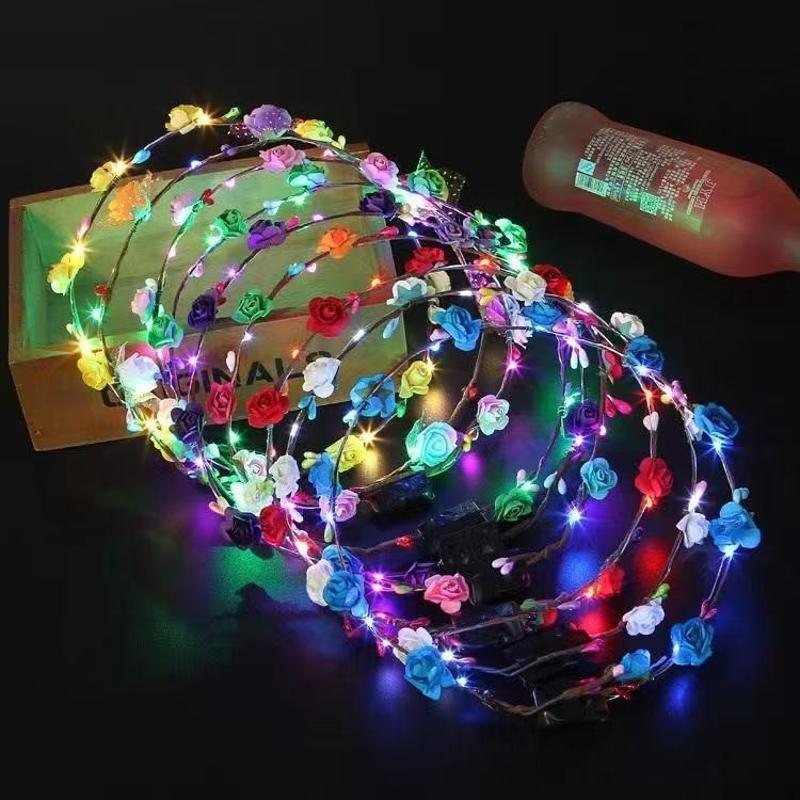 10-color Flashing Flower Ring, Rattan Headpiece, LED Lights, Bridal Seaside Flower Ring Headpiece, Ground Flower Ring