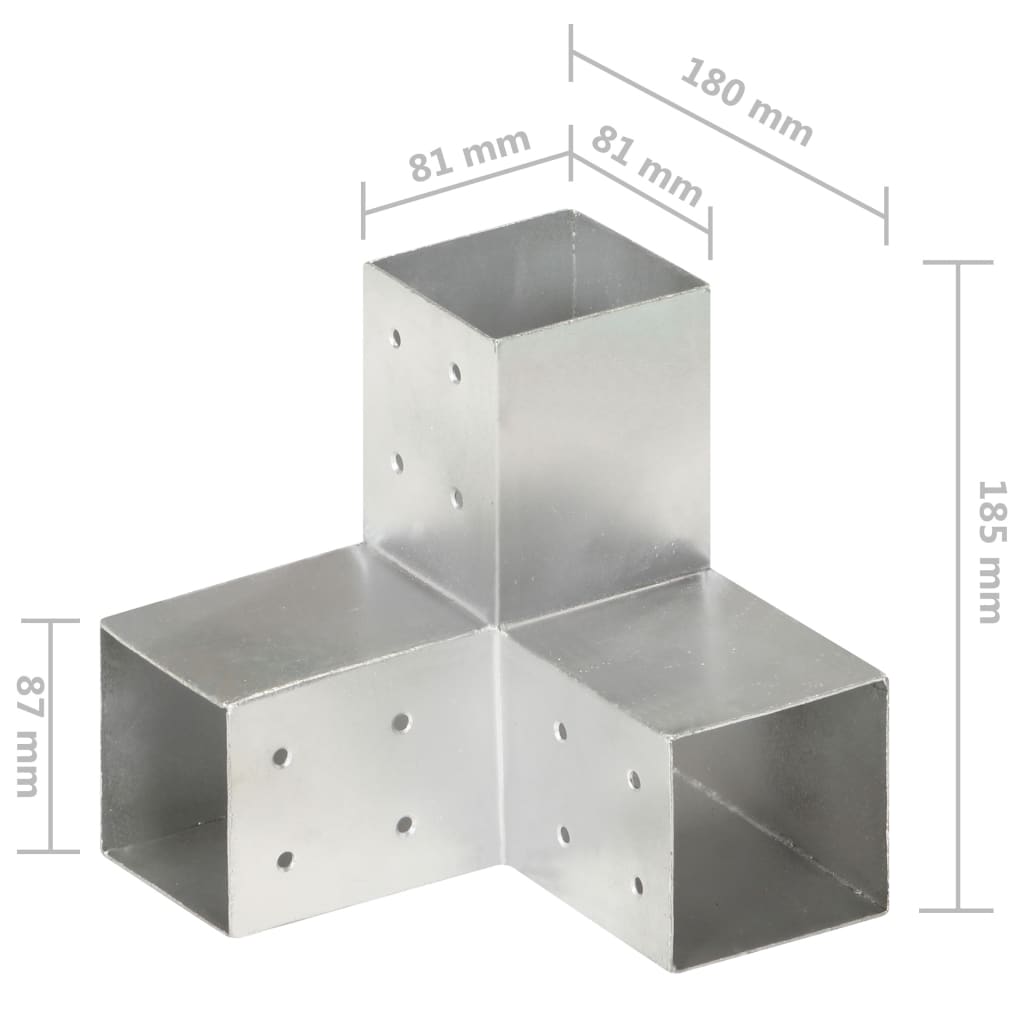 Vidaxl Y-Shaped Post Connector, Galvanized Metal, 81X81 Mm
