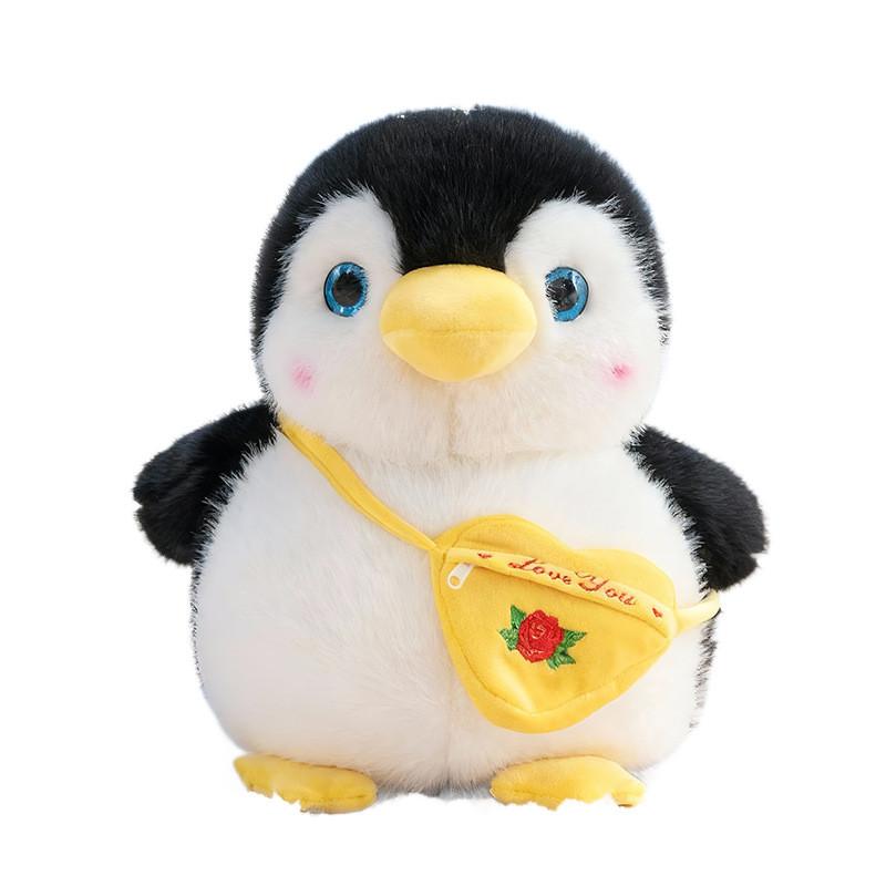 Plush Penguin Stuffed Animal Toy With Bag Decor And Flower Embroidery Design For Kids And Couples Gift