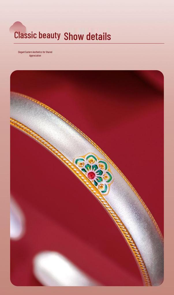 Chinese Ruyi Lotus Enamel Bangle – High-End Five Treasure Design