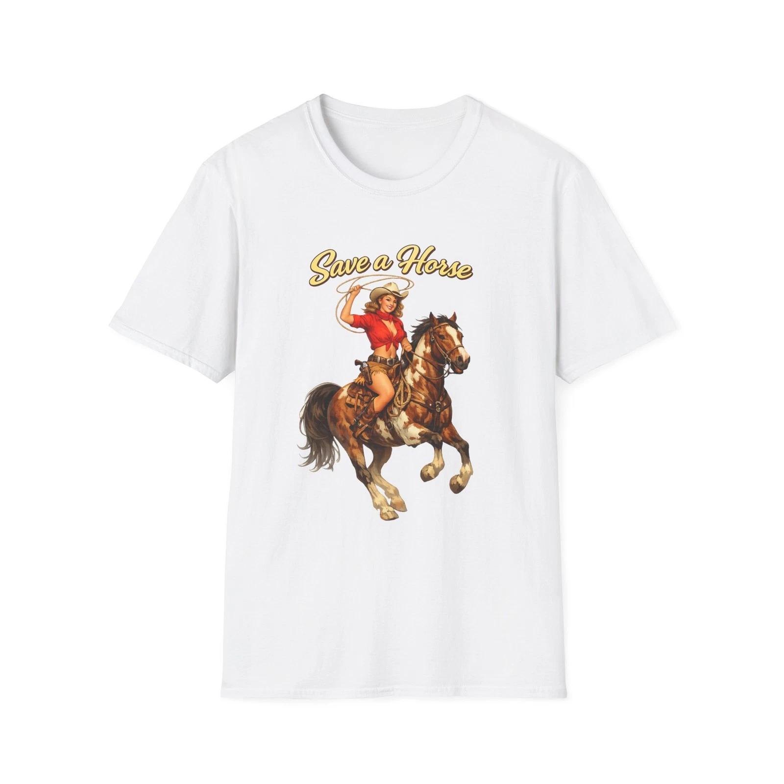 

Cowgirl on Horse T-shirt | Retro Rodeo Save a Horse Design S