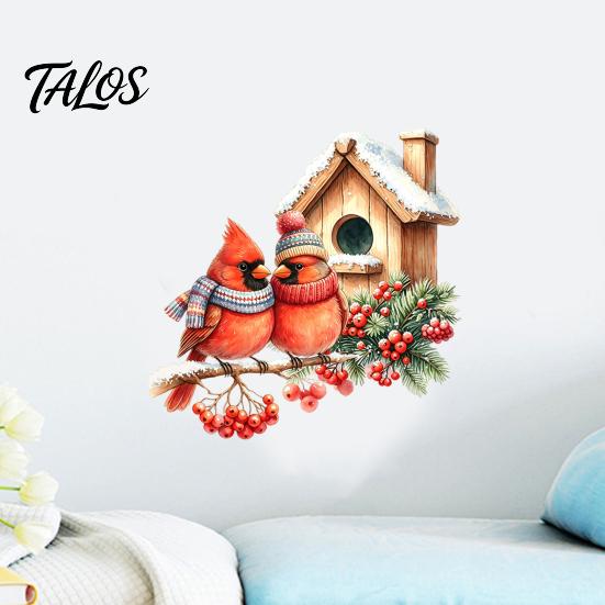 Creative Holiday Window Stickers Christmas Bird Wall Sticker, Watercolor PVC Decal, Waterproof Winter Decorative Decals Theme Cling for Glass